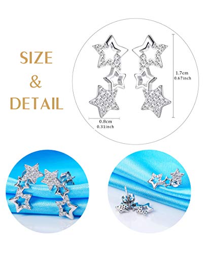 Milacolato 925 Pendiente de Plata Esterlina Tres Estrellas Stud Pendientes con Circonita Cúbica Joyería de Moda Regalos para Mujeres Niñas