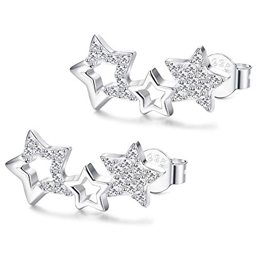 Milacolato 925 Pendiente de Plata Esterlina Tres Estrellas Stud Pendientes con Circonita Cúbica Joyería de Moda Regalos para Mujeres Niñas