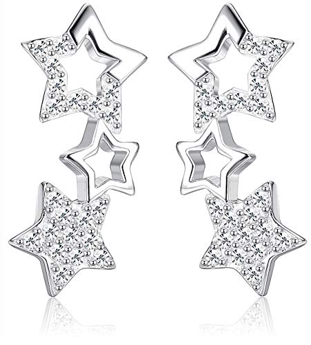 Milacolato 925 Pendiente de Plata Esterlina Tres Estrellas Stud Pendientes con Circonita Cúbica Joyería de Moda Regalos para Mujeres Niñas