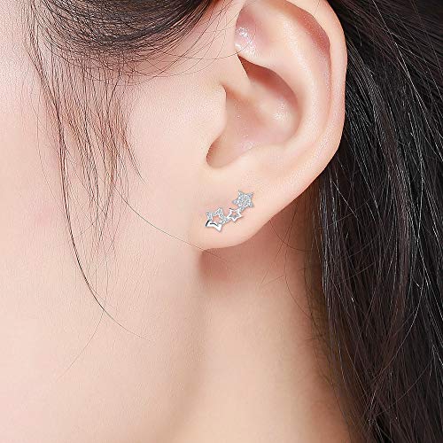 Milacolato 925 Pendiente de Plata Esterlina Tres Estrellas Stud Pendientes con Circonita Cúbica Joyería de Moda Regalos para Mujeres Niñas