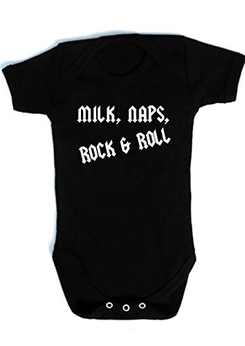 Milk, Naps, Rock & Roll Baby Set de regalo/divertida bolsa de regalo para niños o niñas, bolsa de regalo para bebé/Cool Baby Shower Idea negro Talla: 6-12 Meses