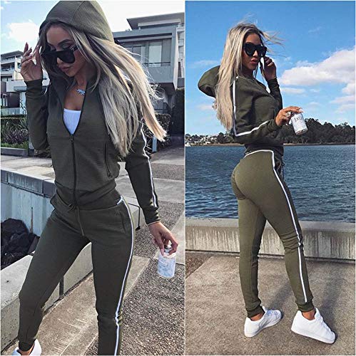 Minetom Mujeres 3 Piezas Chándal Deportivos Hoodie Abrigo Sweatshirt Sudadera con Capucha + Chaleco Chaqueta + Pantalones A Ejercito Verde ES 38