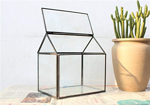 MINGZE geométrico Terrario, de Cristal Hecho a Mano diseño de casa Escritorio Maceta Plantas suculentas Maceta jardín Pantalla contenedor decoración Mesa para Boda Mesa de café (Negro)