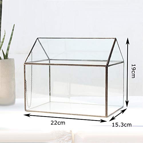 MINGZE Terrario de Cristal geométrico Hecho a Mano diseño de casa Escritorio Maceta Plantas suculentas Maceta jardín Pantalla contenedor decoración Mesa para Boda Mesa de café (Negro)