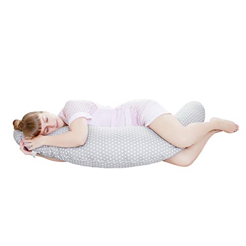 Miracle Baby Almohada Embarazada Multifuncional,Cojines de Lactancia Extraíble y Lavable, Almohada de Lactancia Materna + funda de almohada 100% algodon para Madre y Bebé-190cm x 38cm(gris)