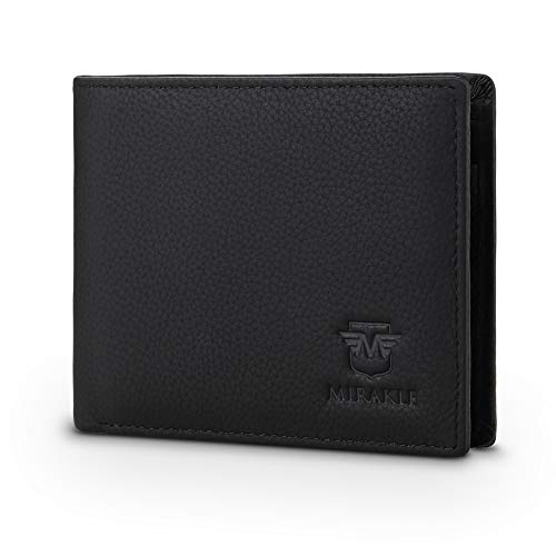 Mirakle Cartera Hombre, Carteras Hombre con Monedero, Cartera Hombre Piel, Billetera Hombre RFID con 10 Ranuras para Tarjetas, 2 Compartimentos para Billetes, 1 Bolsillo Grande para Monedas - Negro