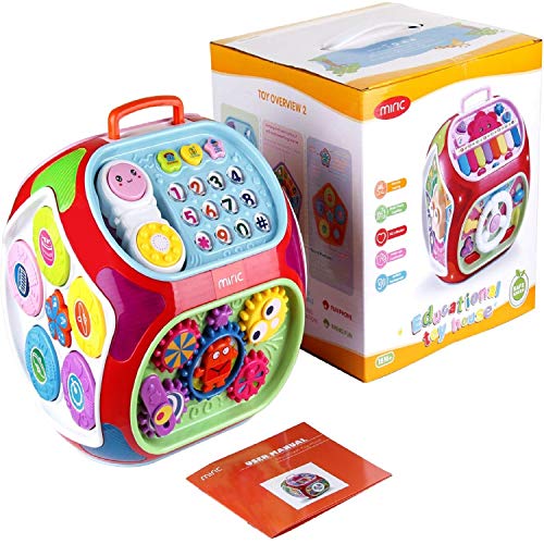 Miric - 7 en 1 Música Cubo de Actividades Juguetes Bebes 1 Año con Sonido, Dados de Aprendizaje de Rompecabezas, Juguetes Educativos de Aprendizaje Electrónico Regalo para Bebés Niños