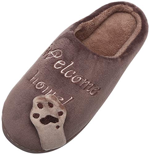 Mishansha Hombre Mujer Zapatillas de Casa para Invierno Otoño, con Forro de Felpa y Suela Dura, Cómodas/Blanditas/Mulliditas y Calentitas(048 Marrón, 39/40 EU = 40/41 CN)