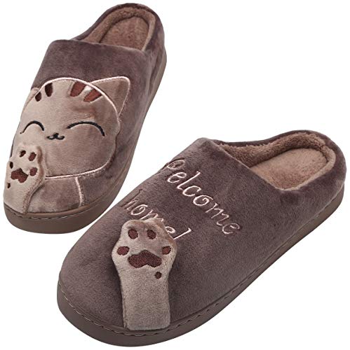 Mishansha Hombre Mujer Zapatillas de Casa para Invierno Otoño, con Forro de Felpa y Suela Dura, Cómodas/Blanditas/Mulliditas y Calentitas(048 Marrón, 39/40 EU = 40/41 CN)