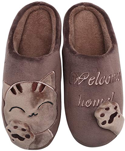 Mishansha Hombre Mujer Zapatillas de Casa para Invierno Otoño, con Forro de Felpa y Suela Dura, Cómodas/Blanditas/Mulliditas y Calentitas(048 Marrón, 39/40 EU = 40/41 CN)