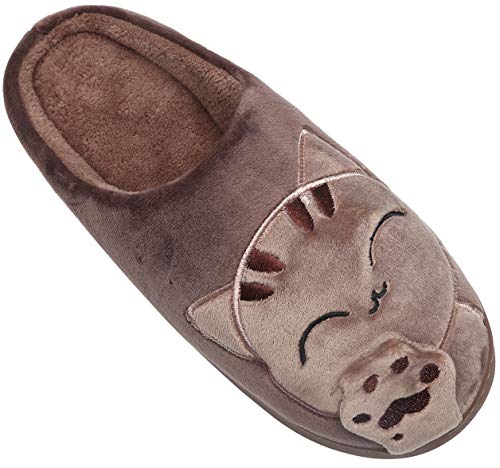 Mishansha Hombre Mujer Zapatillas de Casa para Invierno Otoño, con Forro de Felpa y Suela Dura, Cómodas/Blanditas/Mulliditas y Calentitas(048 Marrón, 39/40 EU = 40/41 CN)