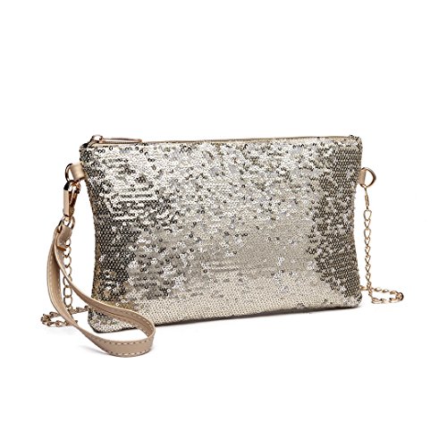 Miss Lulu Bolso para Mujer Bolso de Cadena Hombro Bolso de Mano Bonita (Oro)