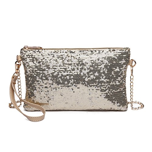 Miss Lulu Bolso para Mujer Bolso de Cadena Hombro Bolso de Mano Bonita (Oro)