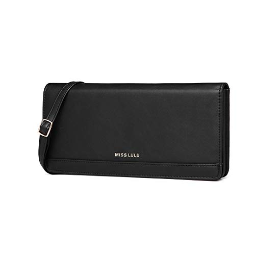 Miss Lulu Carteras de Mano Clutch Pu Bolsas Cuero PU Fiesta Boda Mujer Monedero (Negro)