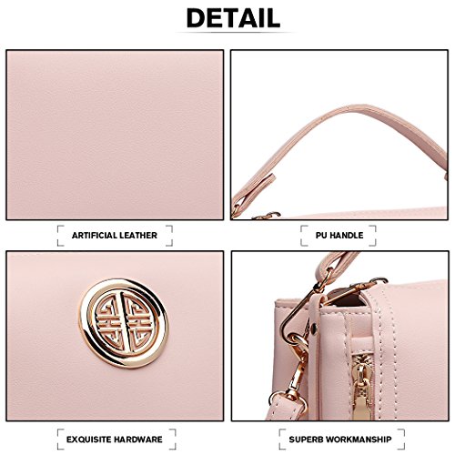 Miss Lulu Marca Mujeres Top Mango Bolsa Pu cuero cruzada bolso elegante bolso bolso pequeño clásico para mujer bolso de hombro (Rosa)