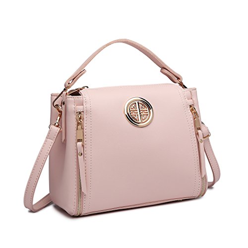 Miss Lulu Marca Mujeres Top Mango Bolsa Pu cuero cruzada bolso elegante bolso bolso pequeño clásico para mujer bolso de hombro (Rosa)