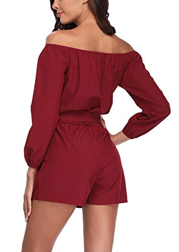 MISS MOLY Mujer Mono Elegante Cortos Verano Fuera del Hombro Casual Pantalones Ropa Vestir Cintura Alta Vendaje Ajustado Sexy Trajes Rojo Medium