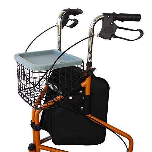 Mobiclinic, Modelo Caleta, Andador para ancianos, mayores y minusválidos, Rollator de acero, andador caminador, ligero, regulable en altura, frenos en las manetas, plegable, cesta, 3 ruedas, naranja