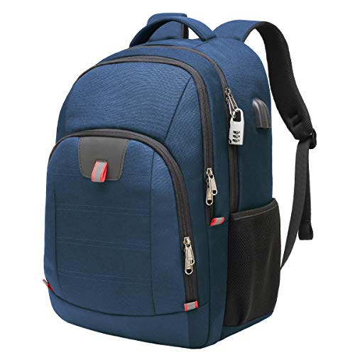 Mochila Antirrobo Impermeable, Mochila Portátil Hombre 17.3 Pulgadas Puerto USB Impermeable Trabajo Ordenador Viaje Negocio Multifuncional Daypacks Azul