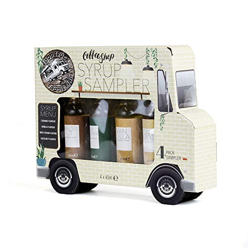 Modern Gourmet Foods, Set de Regalo Muestrario de Siropes "Food Truck Coffee Shop", 45 ml en cada bote, Set de 4 Deliciosas Muestras de Sirope de Café