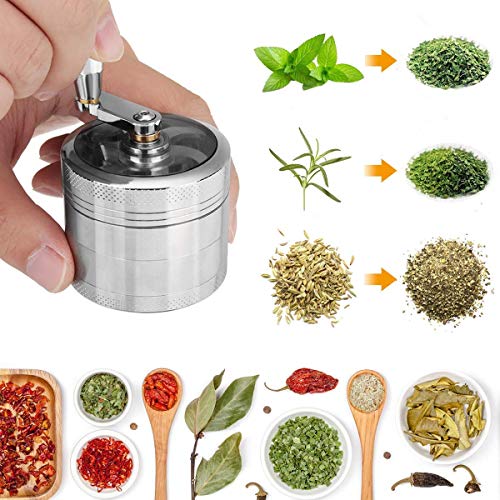 MOHOO Grinder Manual 4 Piezas, Grinder Metálico con Rascador Polen Colector, Trituradora para Hierbas Tabacos Especias en Hogar(55 mm Plata)