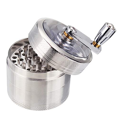 MOHOO Grinder Manual 4 Piezas, Grinder Metálico con Rascador Polen Colector, Trituradora para Hierbas Tabacos Especias en Hogar(55 mm Plata)