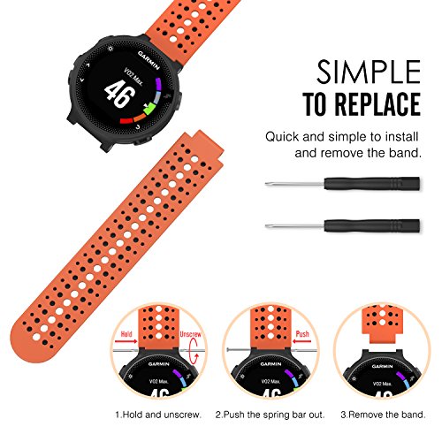 MoKo Forerunner 235/220 / 230/620 / 630/735 Correa - Reemplazo Suave Silicona Watch Band Deportiva Accessorios de Reloj Pulsera Ajustable - Naranja & Negro