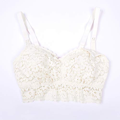 MOMANDA Mujer Encaje Sujetador Premamá Bralette sin Aros con Relleno Rosa Blanca XL