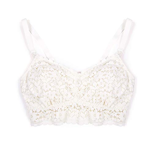 MOMANDA Mujer Encaje Sujetador Premamá Bralette sin Aros con Relleno Rosa Blanca XL