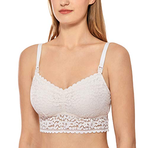 MOMANDA Mujer Encaje Sujetador Premamá Bralette sin Aros con Relleno Rosa Blanca XL