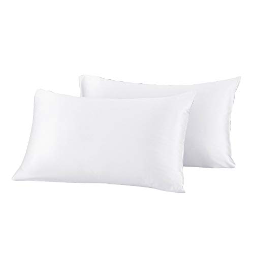 Mommsilk Pack de 2 Fundas de Almohada de Satén con Cremallera Invisible, 40x60cm, Color Blanco