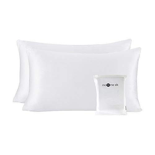 Mommsilk Pack de 2 Fundas de Almohada de Satén con Cremallera Invisible, 40x60cm, Color Blanco