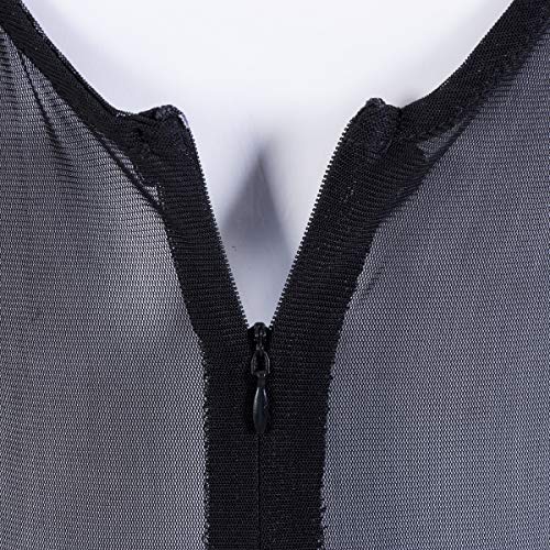 Mono de Encaje Mujer Verano Body sin Mangas Escote en V sin Respaldo Transparente Bodysuit Elegante Tops Traje de Mujer para Casual Fiesta Playa (Negro, L)