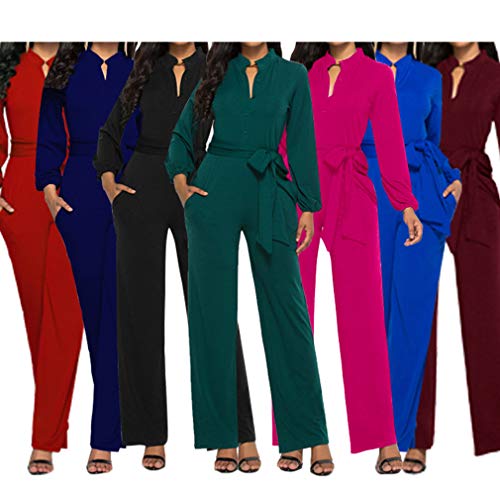 Mono Mujer Largo Mangas Sexy Larga Jumpsuits Elegante Pantalones Pierna Ancha con Cinturón para Playa Business Oficina Y Fiesta Cóctel Fiesta Noche Clubwear