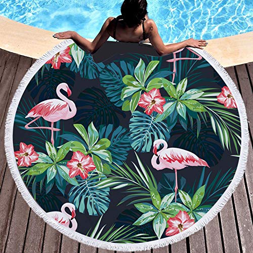 Morbuy Toalla de Playa Redonda Flamencos, Grande Mujer Hombre Niña Multi-Funcional para Toalla Yoga Acampar Picnic Mantel Decoración Beach Towel Blanket Tapiz de Pared Manta