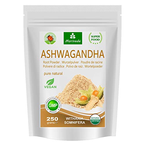 MoriVeda® - Ashwagandha Powder 250g (Calidad superior, 100% natural) - Cereza de invierno, Withania Somnifera, Ginseng indio - Polvo de raíz de MoriVeda (1x250g)