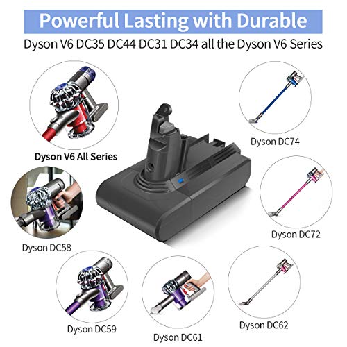 morpilot Batería de Reemplazo para Dyson V6, 21.6V 3000mAh Li-Ion Compatible con Dyson V6 Series DC58 DC59 DC61 DC62 DC72 DC74 DC62 Animal 595 650 770 880, con 2PCS Pre Filtros Lavables