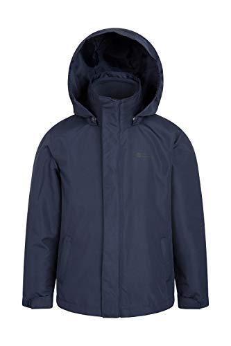 Mountain Warehouse Chaqueta Fell 3 en 1 para niños - Abrigo Triclimate Impermeable, con Chaqueta Interior y Capucha Desmontable, Bolsillos Laterales Azul Marino 11-12 Años