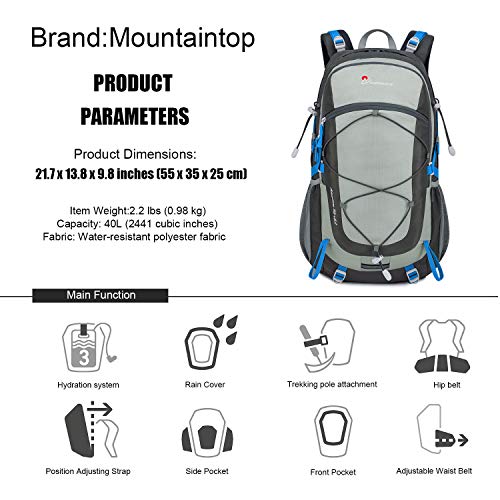 MOUNTAINTOP Montaña 40L Mochila Senderismo Acampada, Hombre, Nuevo Gris, 35L