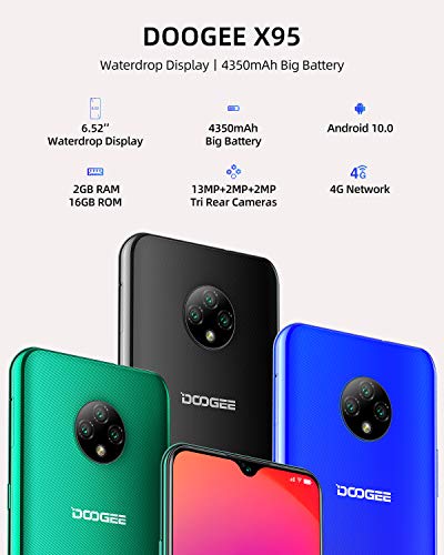 Moviles Libres, DOOGEE X95 Smartphone Libre 2020, 6.52 Pulgadas 19.5:9 HD+ Pantalla 4G Telefonos, 4350mAh, 13MP+2MP+2MP+5MP, Android 10.0 Smartphone, 16GB ROM,128GB SD, Dual SIM Face ID, Verde