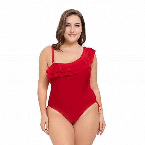 MQYZDT LSY@ Traje de baño, Traje de baño Triangular Combinado para Damas Europeas y Americanas, tamaño Grande, Color sólido, con un Solo Hombro y Volantes Rojos LMQ& (Color : Red, Size : 4XL)