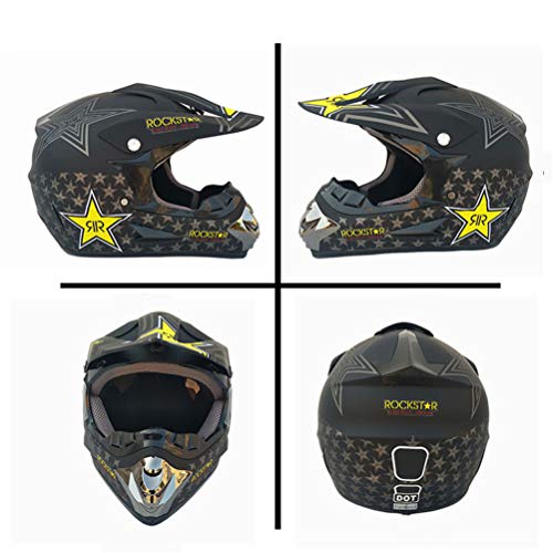 MRDEAR Casco Descenso Hombre, Negro/Rockstar - Adulto Casco Motocross Enduro MTB con Gafas/Máscara/Guantes/Red Elástica, Casco Cross Quad Off Road ATV Scooter,L