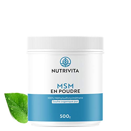 MSM en polvo 500 g | Alta Dosis de Azufre Orgánico | 99,9% Puro | Alivia el Dolor Articular | Metilsulfonilmetano Sin Aditivos | Cuchara Dosificadora Incluida | Nutrivita