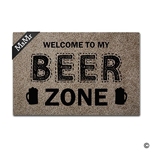 MsMr Felpudo – Felpudo de Entrada (Funny Felpudo Oficina en casa Decorativa Felpudo para Interior/al Aire Libre Alfombra de Goma, Bienvenido a mi Cerveza Zona diseñado 23.6 x15.7 