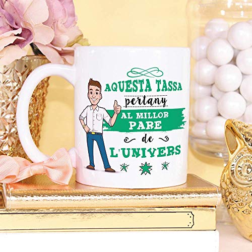 MUGFFINS Taza Papá (En Catalán) -"Aquesta Tassa Pertany al Millor Pare de l'Univers" - Taza Desayuno/Idea Regalo Día del Padre. Cerámica 350 mL