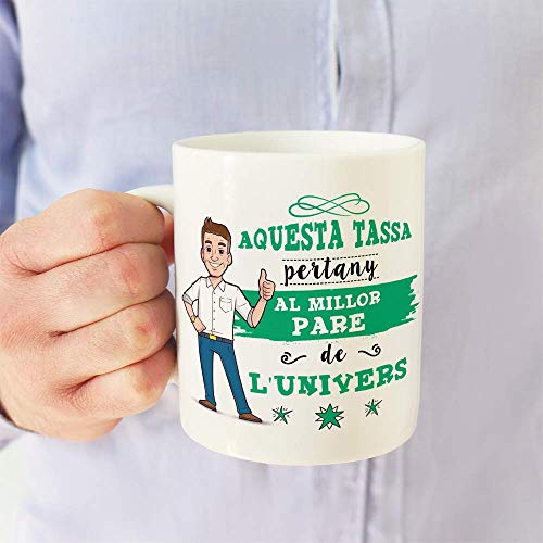 MUGFFINS Taza Papá (En Catalán) -"Aquesta Tassa Pertany al Millor Pare de l'Univers" - Taza Desayuno/Idea Regalo Día del Padre. Cerámica 350 mL