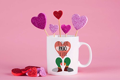 MUGFFINS Taza para Enamorados/San Valentín - Te Quiero Pató la Vida - 350 ml - Tazas Desayuno Originales con Frases de Regalo para Novios/Novias …