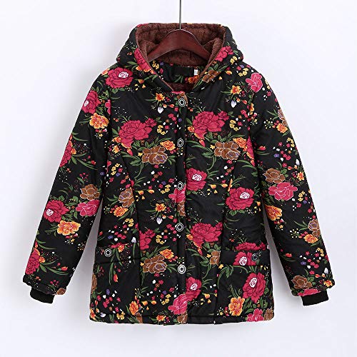 Mujer Abrigo Invierno Hoodie,Sonnena Abrigo para Mujer Caliente Ropa Casual Al Aire Libre Manga Larga Color Liso Patrón Flores Retro Abrigo Largo Casual Mujer Elegante Señora Feliz Navidad