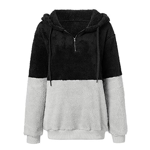 Mujer Caliente y Esponjoso Tops Chaqueta Suéter Abrigo Jersey Mujer Otoño-Invierno Talla Grande Hoodie Sudadera con Capucha riou (1-Negro, M)