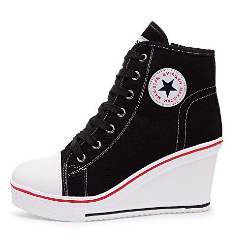 Mujer Cuñas Zapatos 35-43 EU De Lona High-Top Zapatos Casuales Talla Grande Zapatillas de Cuña para Mujer Zapatillas de Deporte Zapatillas Altas Primavera/Verano Tacón Cuña